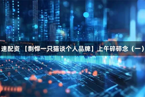 速配资 【剽悍一只猫谈个人品牌】上午碎碎念（一）